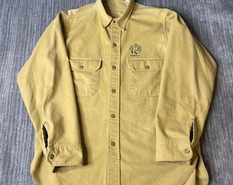 Vintage 1990s Ducks Unlimited Hunting Shirt – L 15.5 – Yellow Cotton Button Up – Minnesota Duck Embroidered Outdoor Field Shirt