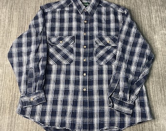 Vintage 1990s Gander Mountain Plaid Flannel Shirt – XL – Blue White Check – Outdoor Workwear Button Up
