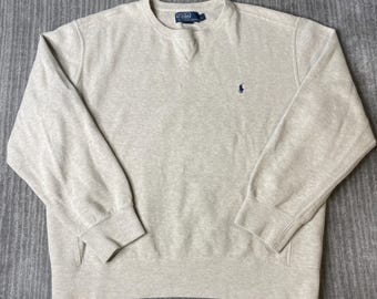 Vintage 2000s Polo Ralph Lauren Sweatshirt – L – Oatmeal Crewneck Pullover – Classic Pony Logo Preppy Essential