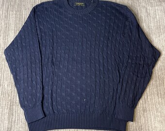Vintage 1990s Bobby Jones Cable Knit Sweater – XL – Navy Cotton Fisherman Knit – Preppy Golf Club Classic