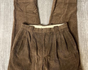 Vintage 1990s OIC Corduroy Pants – 34 – Brown Pleated High Rise Trousers – Relaxed Straight Leg – Preppy Grandpa Menswear