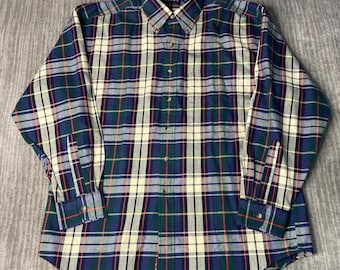 Vintage 1990s GANT Plaid Button Down Shirt – L – Classic Preppy Cotton Flannel Style – Ivy League Casual Menswear