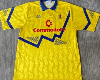 Vintage 1990s Umbro Chelsea FC Jersey – L – Yellow Commodore Soccer Shirt – Made in England Football Kit