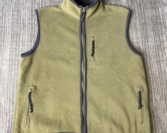 Chaleco polar Old Navy vintage de los años 90 – XL – Verde oliva, cremallera completa, chaleco de senderismo y forro polar Gorpcore para exteriores.