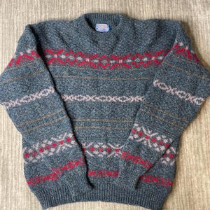 Vintage 1980s Pendleton Wool Sweater – XL – Blue Red Fair Isle Nordic Knit – Pure Virgin Wool USA Made Winter Pullover