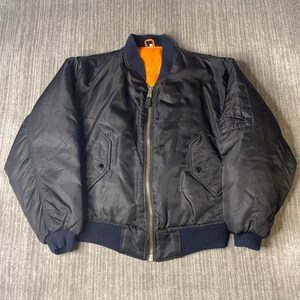 Vintage 1990s MA-1 Bomber Jacket – L/XL – Black Flight Jacket Orange Lining Military Streetwear Classic Nylon
