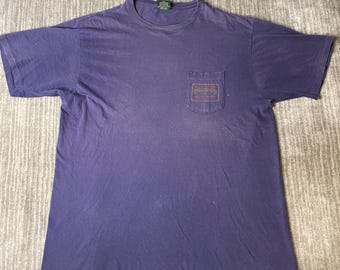Vintage 1990s Polo Country T Shirt – L – Purple Pocket Tee – Faded Single Stitch Style Casual Cotton Shirt