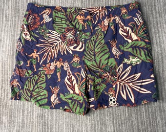 Vintage 2000s Polo Ralph Lauren Swim Trunks – M – Hawaiian Print Shorts – Tropical Surf Beachwear Swim Shorts
