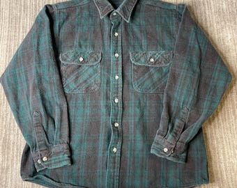 Vintage 1990s Ozark Wilderness Flannel Shirt – L – Blackwatch Plaid Button Up – Outdoor Lumberjack Layer