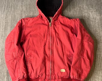 Vintage 1990s Berne Hooded Work Jacket – M – Red Canvas Duck Coat Quilted Lined Farm Ranch Workwear USA