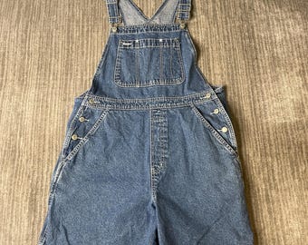 Vintage 1990s Gap Shortalls – L – Denim Overall Shorts – Blue Jean Bib Romper – Utility Pocket Summer One Piece