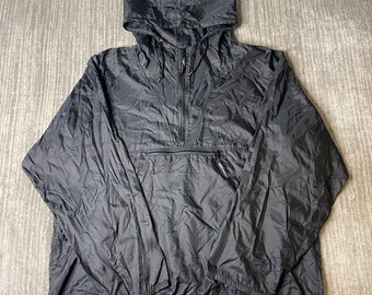 Vintage 1990s Old Navy Anorak Jacket – XL – Black Nylon Hooded Pullover Windbreaker – Packable Outdoor Shell