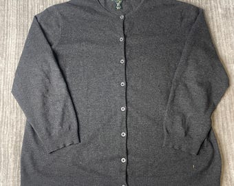Vintage 1990s Lauren Ralph Lauren Cardigan – Women’s L – Gray Cashmere Button Front Minimal Sweater
