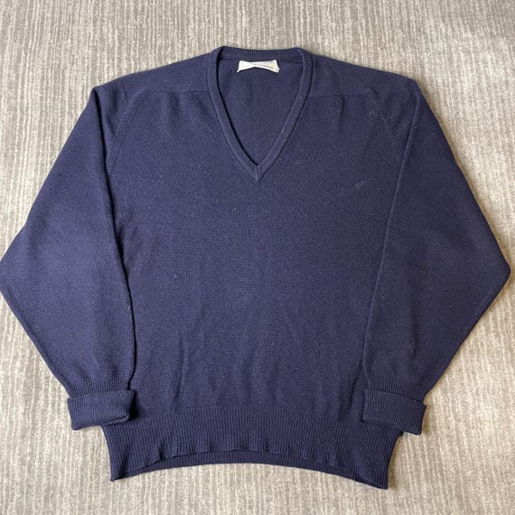 Lyle & Scott, Vintage 1990s Lyle & Scott Sweater – L – Navy V Neck Cashmere Knit – Made in Scotland Pullover