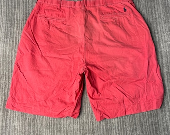 Vintage 2000s Polo Ralph Lauren Chino Shorts – W36 – Red Cotton Flat Front – Classic Preppy Summer Shorts