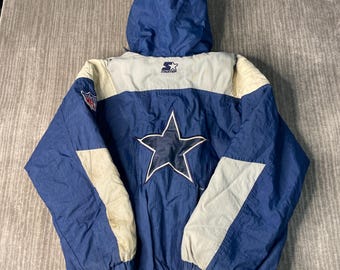 Vintage 1990s Starter Dallas Cowboys Pullover Jacket – XL – NFL Pro Line Hooded Anorak – Colorblock Football Winter Coat