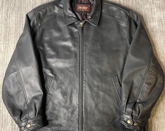 Vintage 2000s J Park Collection Leather Jacket – XL – Black Genuine Leather Zip Coat – Minimalist Motorcycle Bomber Streetwear