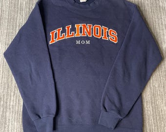 Vintage 1990s Oarsman Illinois Mom Sweatshirt – S/M – Navy Collegiate Crewneck – University College Graphic – Made in USA