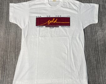 Vintage 80s Screen Stars T Shirt – L – Gopher Wrestling Club Graphic – USA Sports Tee – Collegiate Wrestling Shirt