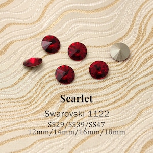 Swarovski 1122 Scarlet 276 Rivoli Pedras Redondas com Base Pontiaguda, Chatons de Cristal Austríaco Genuíno para Fabricação de Joias, SS29–SS47, 12 mm-18 mm
