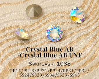 Swarovski 1088 Crystal Blue Aurore Boreale/ Crystal BLAB UNF 001BLAB XIRIUS Chaton Pointed Back Round Stones PP14–SS45 (2–10mm)