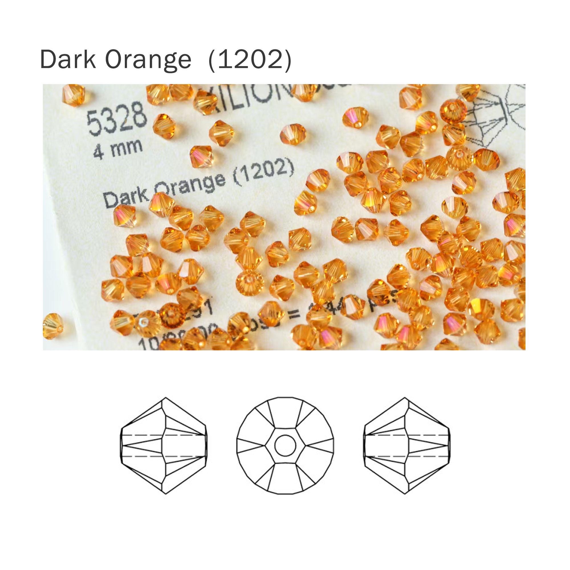 Swarovski 5328 Dark Orange 1202 Xilion Bicone Beads, Genuine