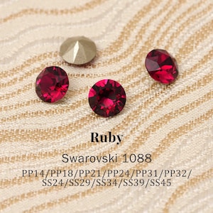 Cristales Swarovski 1088 Ruby 501 XIRIUS Chaton, redondos, con reverso puntiagudo, PP14–SS45 (2–10 mm), para la elaboración de joyas.