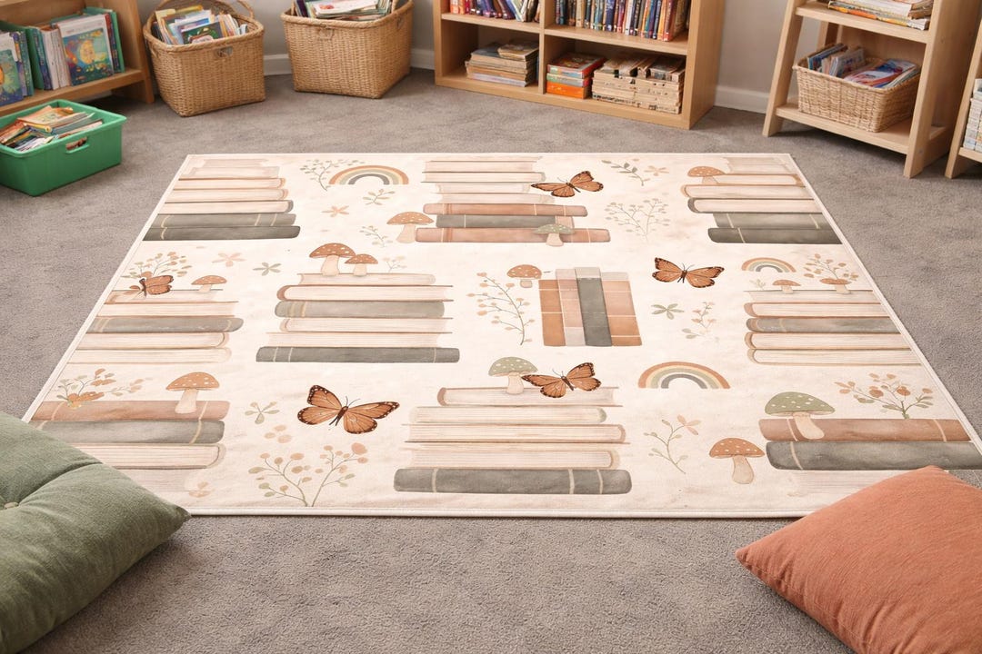Happy Reading Rug Boho Reading Nook Rug | Butterflies & Rainbows - Etsy