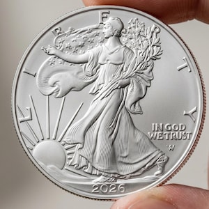 Moneta d'argento Silver Eagle 2026 – 1 oncia di argento puro .999 / Investimento affidabile