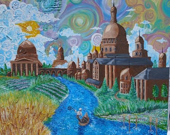 Hand Painted Wall Art Landscape Painting (Distant Utopia)