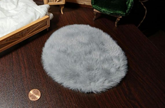 Miniature 1:12 Round Furry Area Rug (Light Gray) by WindingWillowDecor