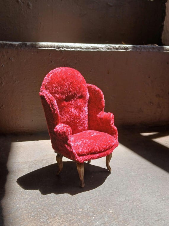 Miniature 1:12 Velvet Red Armchair by WindingWillowDecor