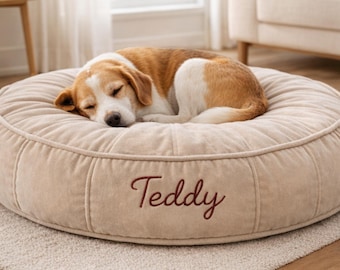 Rundes Luxus-Haustierbett, Plüsch-Donut-Katzenbett, Premium-Hundekissen, handgefertigtes Haustierbett, minimalistisches Haustierdekor, moderne minimalistische Haustiermöbel
