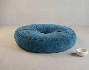 Cama para mascotas de terciopelo azul acero – Cojín redondo y suave para gatos y perros