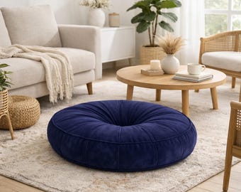 Royal Blue Samt Rundes Haustierbett - Luxus getuftetes Kissen für Hunde und Katzen Premium handgefertigtes Design