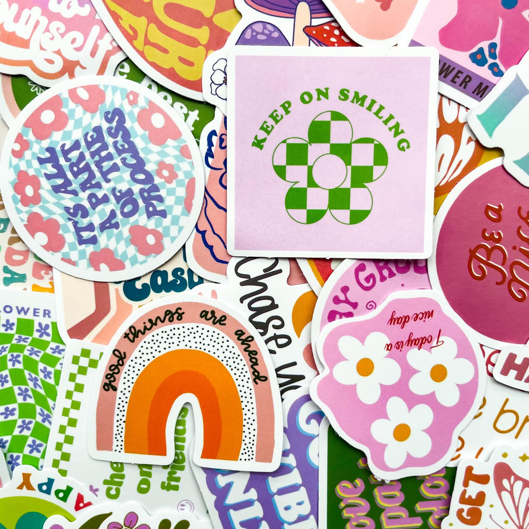 Message Design Sticker Pack of 50 Motivational Stickers, Positive Quote Stickers, Pastel ...