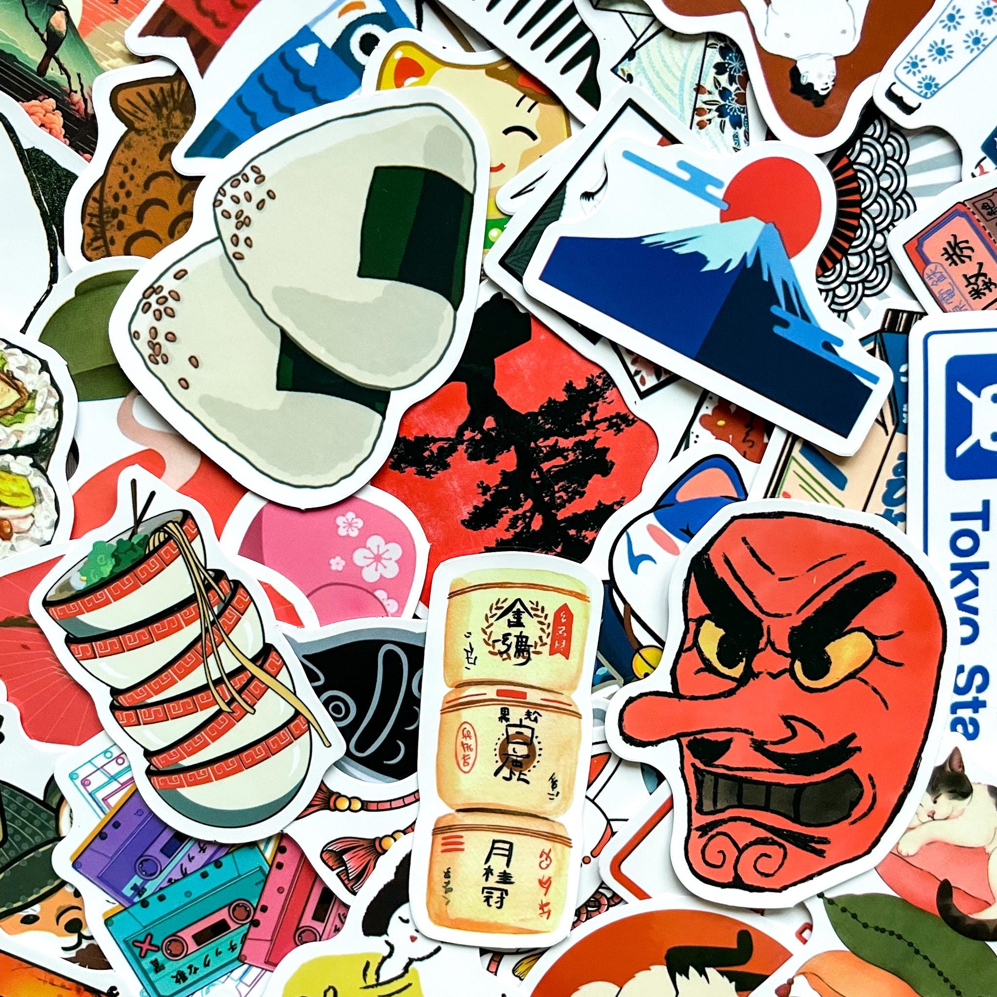 Japanese Tags Sticker Pack of 50 Japanese Aesthetic Stickers, Lantern Daruma Stickers, Koi ...