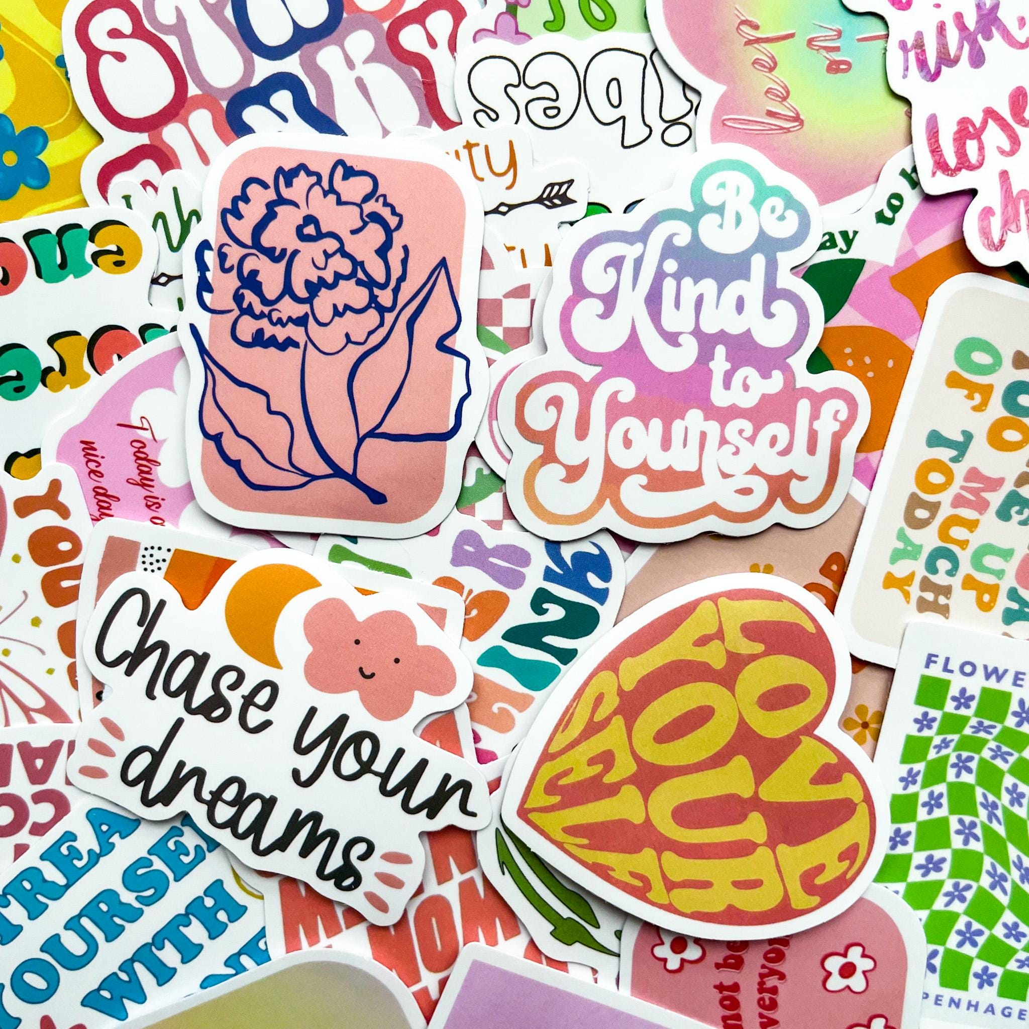 Message Design Sticker Pack of 50 Motivational Stickers, Positive Quote Stickers, Pastel ...