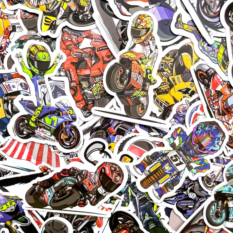 Motor Sticker Racer Pack of 50 Motogp Racing Stickers, Motorcycle Rider Stickers, Sportbike ...