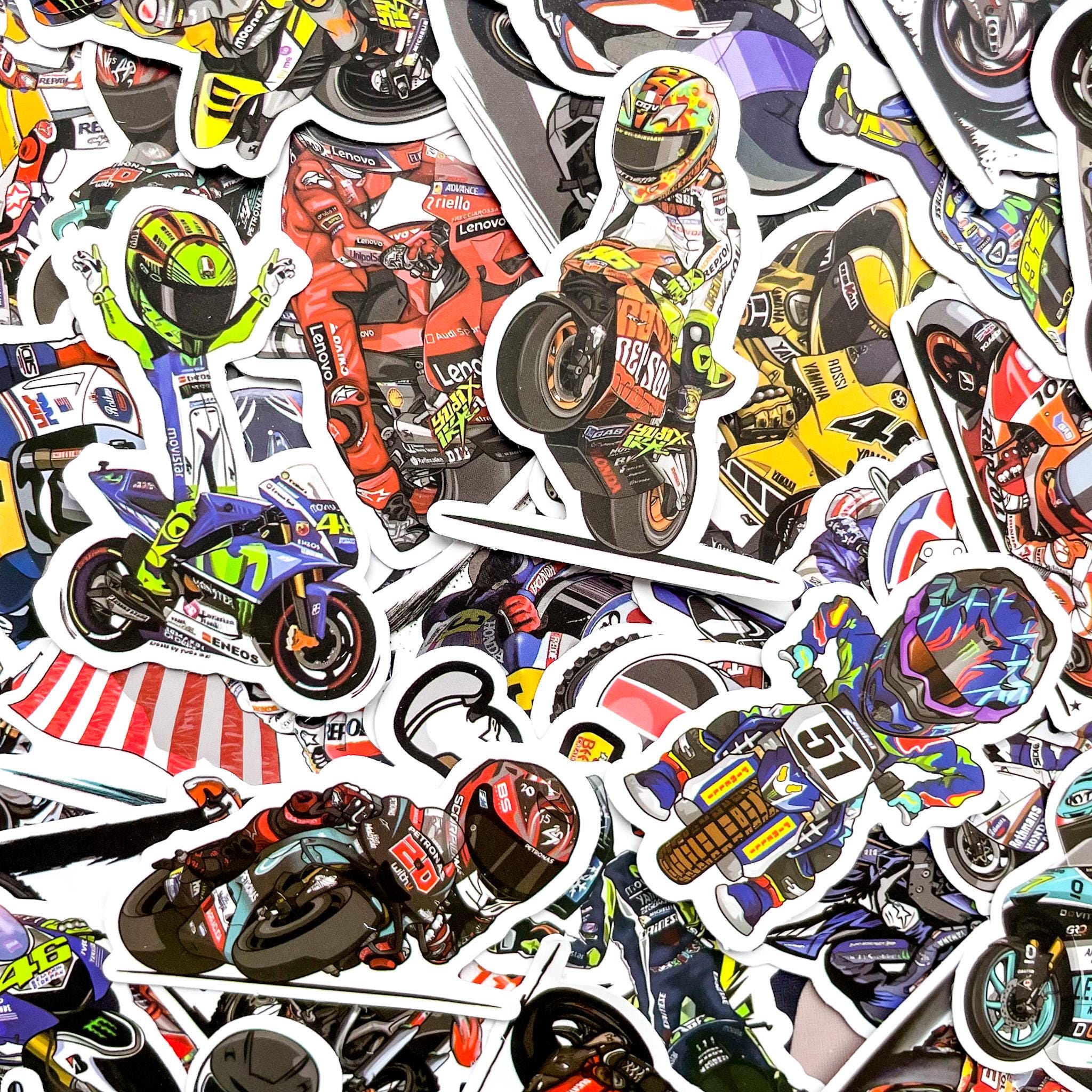Pack of 50 Motogp Racing Stickers, Motorcycle Rider Stickers, Sportbike ...
