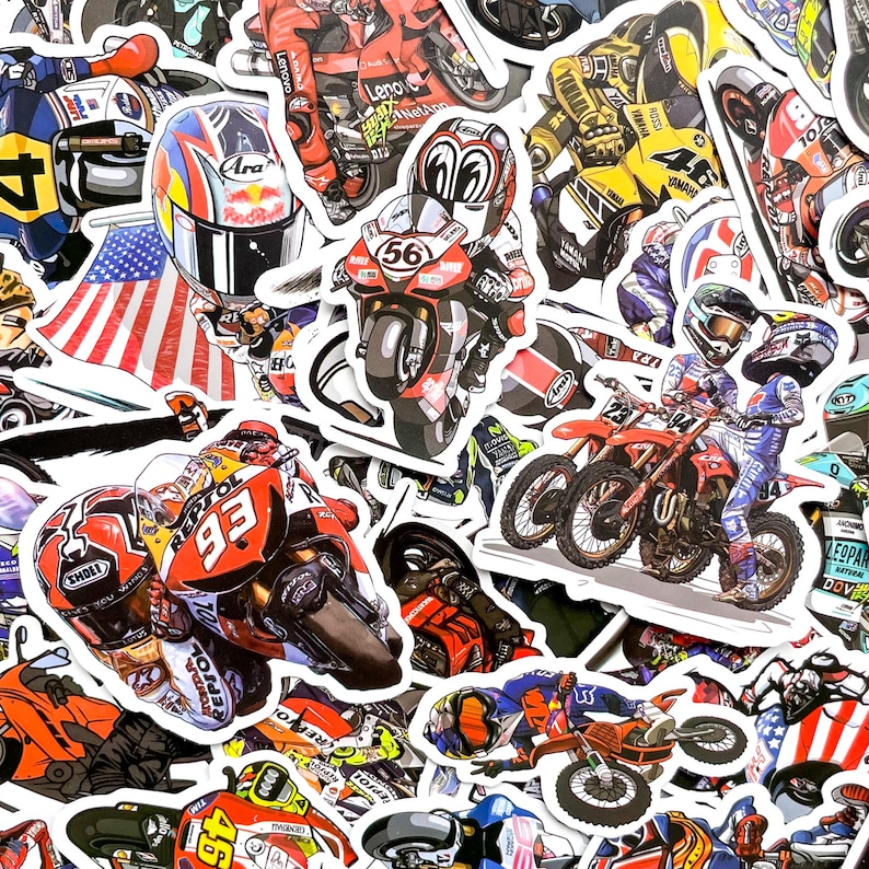 Pack of 50 Motogp Racing Stickers, Motorcycle Rider Stickers, Sportbike ...