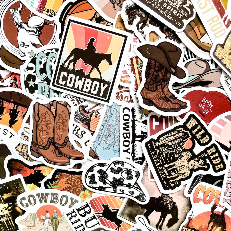 Pack of 50 Cowboy Western Stickers, Rodeo Rider Stickers, Rustic ...