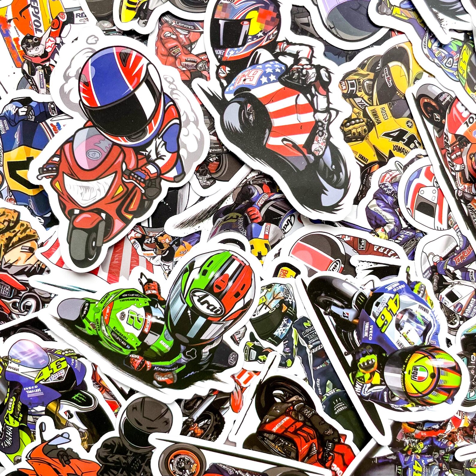 Pack of 50 Motogp Racing Stickers, Motorcycle Rider Stickers, Sportbike ...