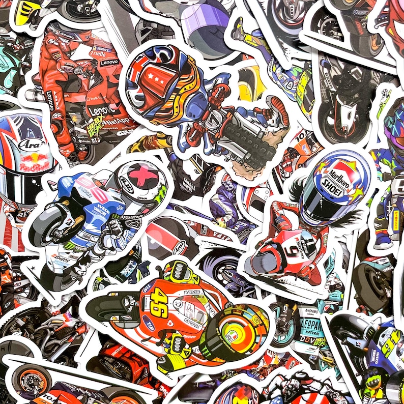 Pack of 50 Motogp Racing Stickers, Motorcycle Rider Stickers, Sportbike ...