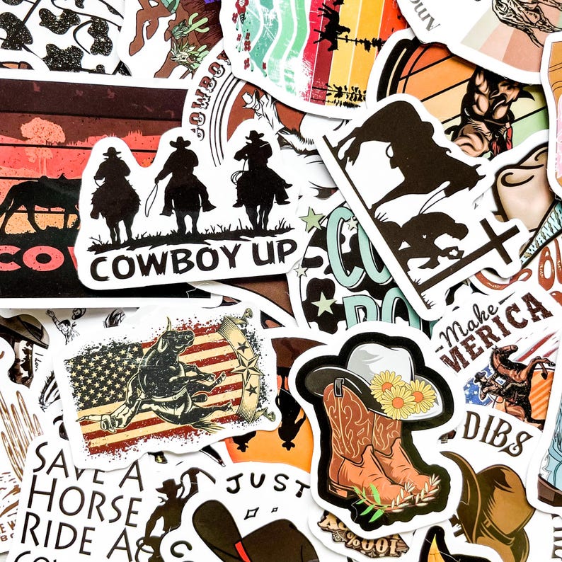 Pack of 50 Cowboy Western Stickers, Rodeo Rider Stickers, Rustic ...