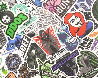 Lot de 50 autocollants de pirate informatique, autocollants de cybersécurité, autocollants de mèmes DDoS drôles, autocollants imperméables pour téléphone, ordinateur portable, journal, scrapbooking