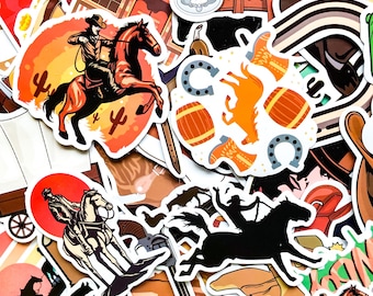 Pack of 50 Cowboy Stickers, Western Rodeo Stickers, Country Cowboy Boot Stickers, Waterproof Stickers for Western Fans and Collectors