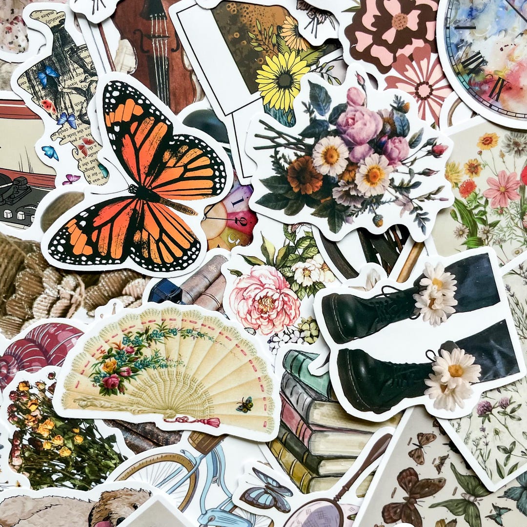 Pack of 50 Cottagecore Stickers, Vintage Aesthetic Stickers, Floral ...