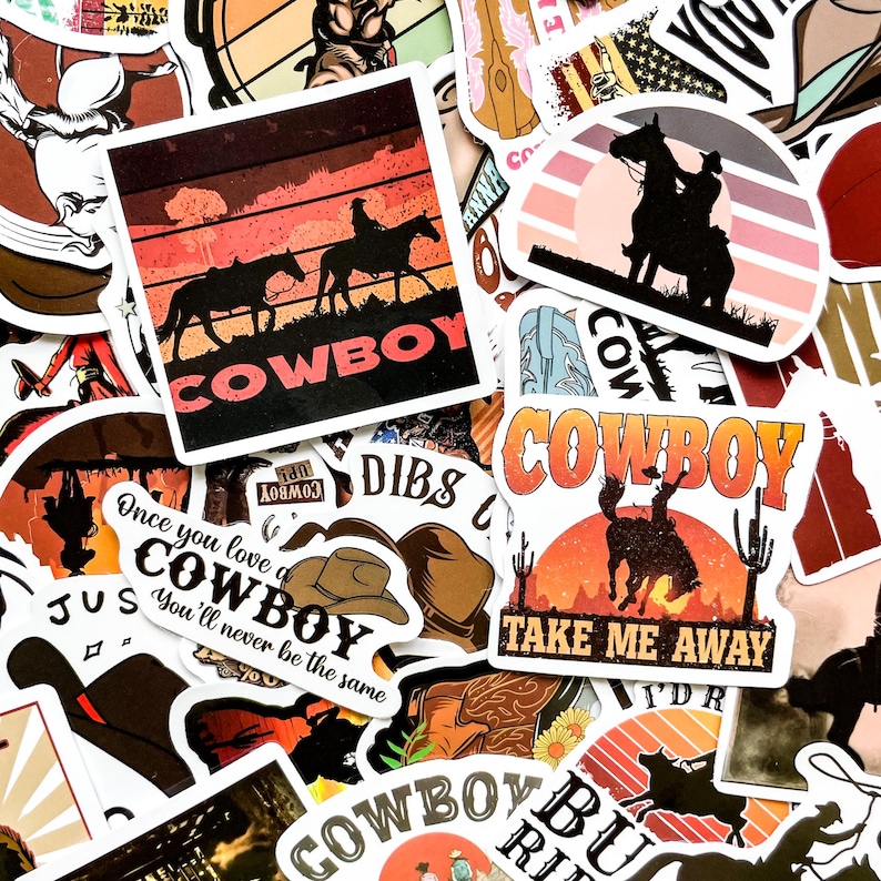 Pack of 50 Cowboy Western Stickers, Rodeo Rider Stickers, Rustic ...