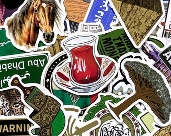 Pack of 50 Arabic Stickers, Middle Eastern Culture Stickers, Arabic Calligraphy Stickers, Waterproof Cultural Travel Stickers for Arab Pride